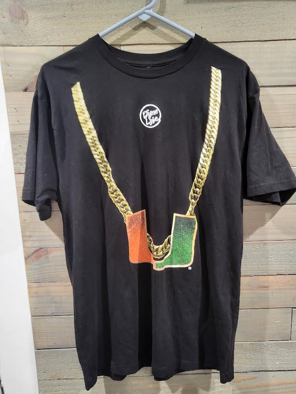 Dyme Lyfe University Of Miami Turnover Chain Design LARGE Black T-Shirt